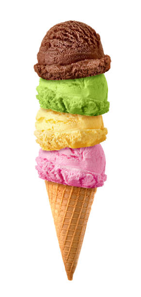 istock A waffle cone with four types of ice cream on top 183682673