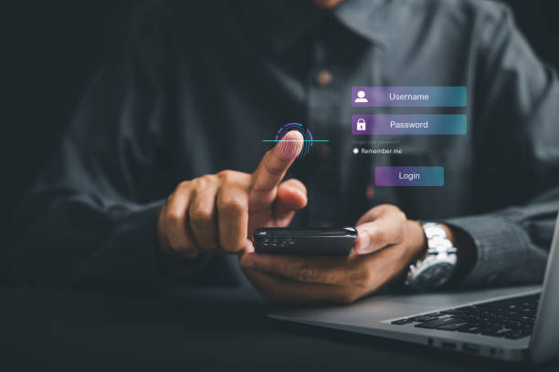 istock Futuristic biometric identification fingerprint scanner providing secure access to personal financial data 1836864671