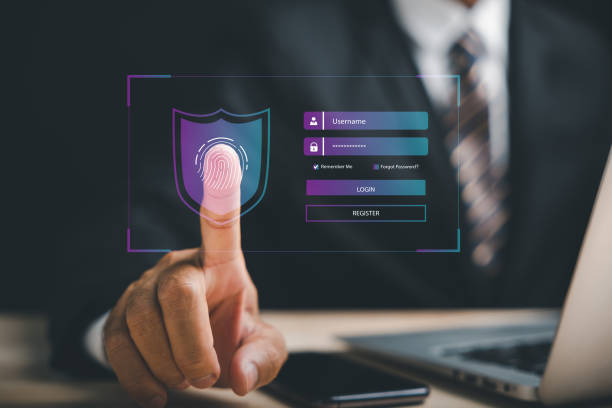 istock Futuristic biometric identification fingerprint scanner providing secure access to personal financial data 1836865210