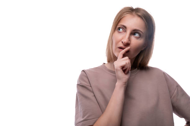 istock 40 year old pretty woman with thin white hair is puzzled by a problem 1836871539