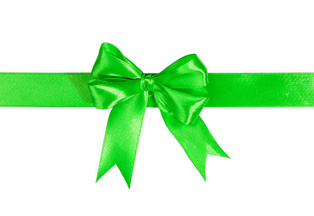 istock Green ribbon bow isolated on white background 183687782