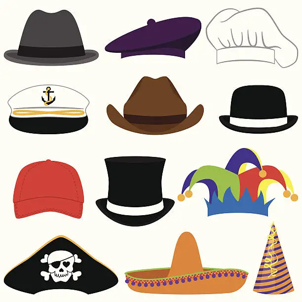 Vector illustration of Vector Collection of Hats or Photo Props