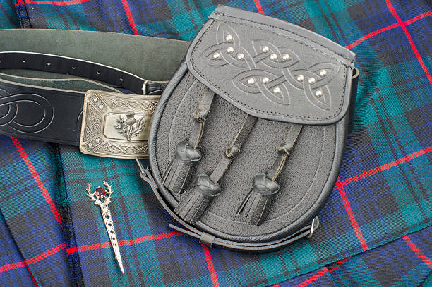 Scottish Kilt Scottish kilt and sporran laid flat sporran stock pictures, royalty-free photos & images