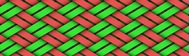 Vector illustration of Bright red green wicker background. Geometric seamless pattern