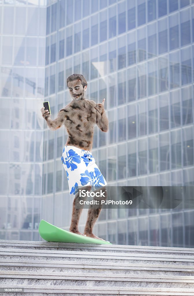 Young zombie surf with smart phone outside office Young zombie (businessman) surf with smart phone outside office - Needs vacations ! Escape from the work Office Stock Photo
