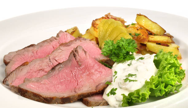 istock Medium Roastbeef Slices with fried Potatos - Isolated 1836910951