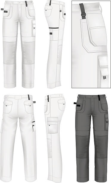 Men's working trousers design template Men's working trousers design template (front, back and side views). Photo-realistic vector illustration contains gradient mesh. work pants stock illustrations