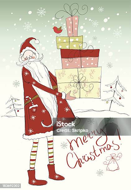 Pai Natal De Cartão De Natal - Arte vetorial de stock e mais imagens de Pai Natal - Pai Natal, Adulto, Banda desenhada - Produto Artístico