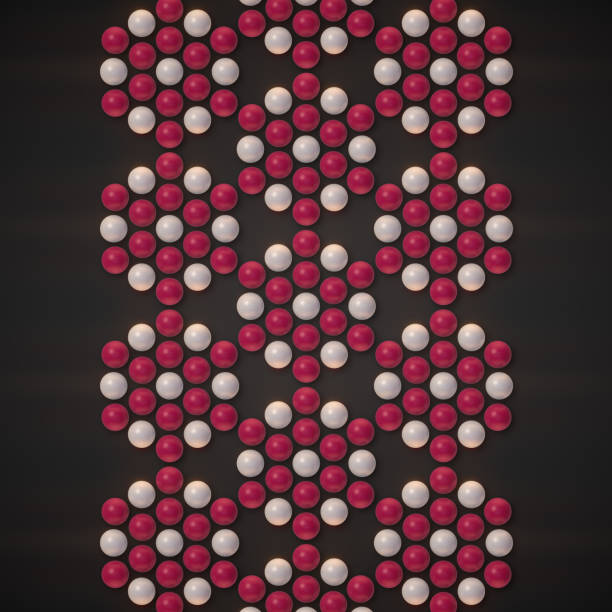 Pattern of red and white beads on black background. Digital art. 3d rendering illustration