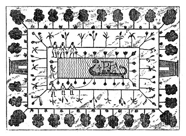 оригинальный план древнеегипетского сада - engraved image victorian style image created 19th century ancient civilization stock illustrations