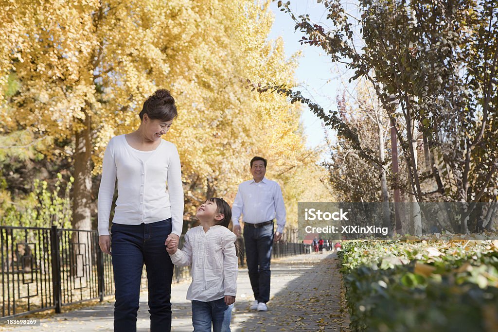 Nonni e nipote a piedi nel parco - Foto stock royalty-free di Bambino