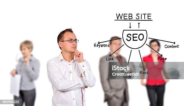 Man Looking At Seo Scheme Stock Photo - Download Image Now - Adult, Business, Business Person