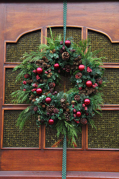 istock Christmas wreath on a glass door 183700713