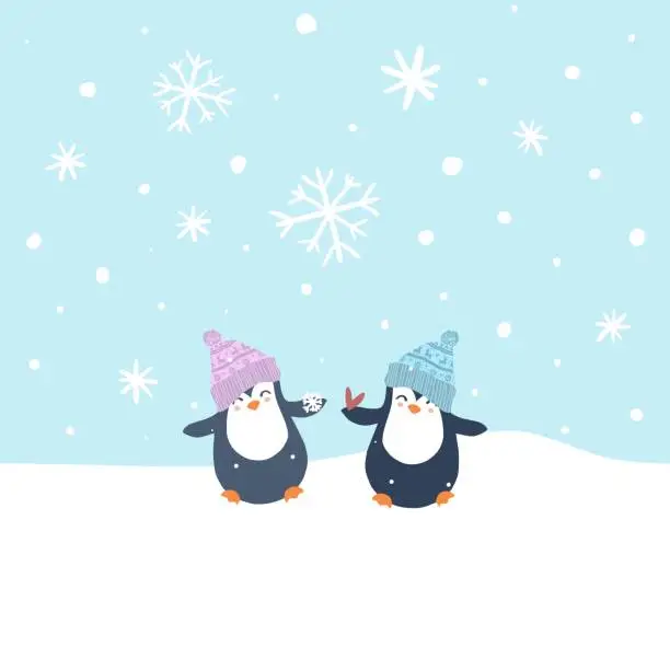 Vector illustration of Penguin friendship during winter