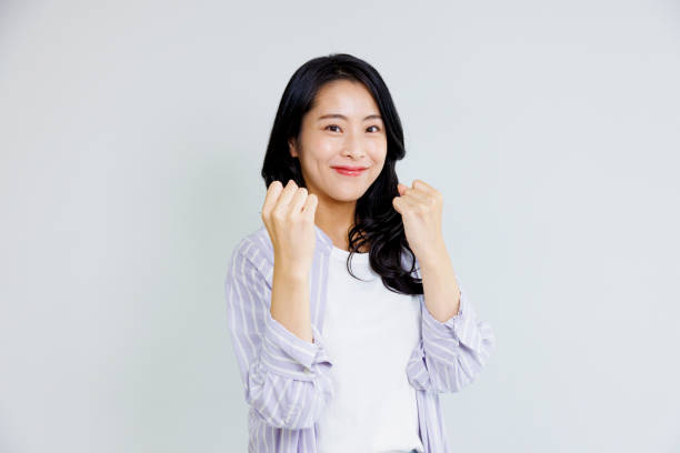 istock Asian woman with cheering pose 1837040799