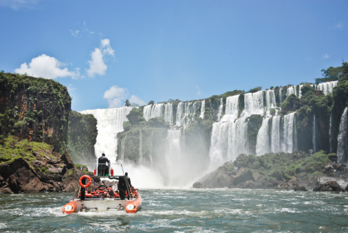Boat approaching Iguazu Falls. Argeintinian side.