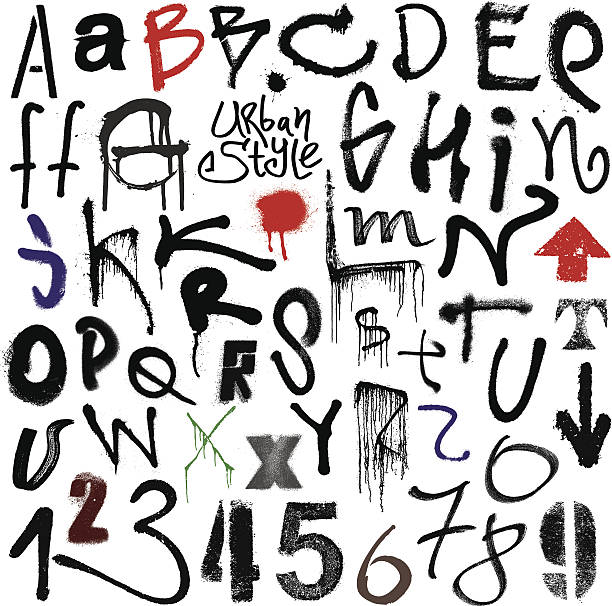 miejski styl.  graffiti alfabet. - typescript graffiti computer graphic label stock illustrations