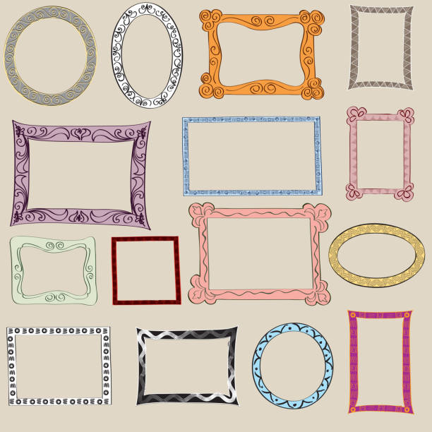 Hand drawn picture frame vector collection. Set of cute frame. Victorian ornaments photo frames in vector kitsch photos stock illustrations