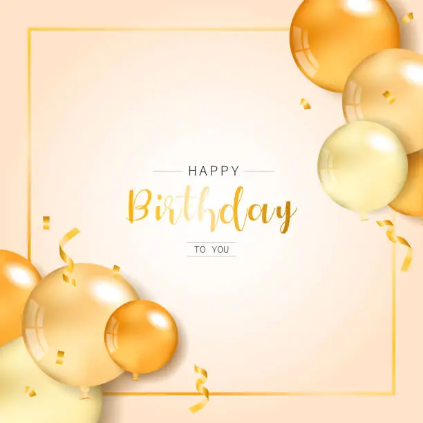 Vector illustration of Happy Birthday congratulations banner design with Confetti, Yellow Balloons for Party Holiday Background.