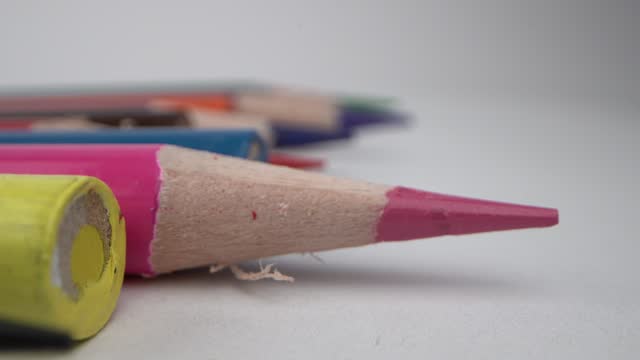 Colourful Pencils, Pink Pencil Tip in Sharp Focus. Macro shot probe lens
