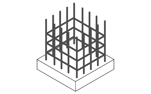 Illustrative illustration of building structure, isometric illustration of reinforced concrete (RC)