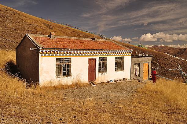 Tibetan monk's home, Qinghai, China stock photo