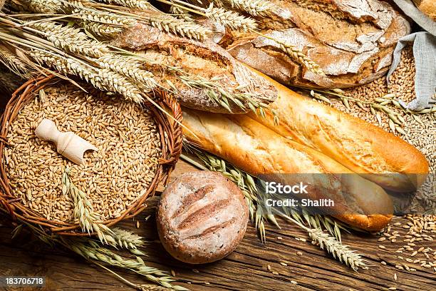 Various Kinds Of Fresh Baked Bread With Grain Stock Photo - Download Image Now - Abundance, Agriculture, Bag