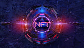NFT Non-Fungible Token: crypto currency money data unit, ethereum blockchain technology; digital art files, games, collectibles, music investment. NFT non fungible cryptographic token transaction 3d