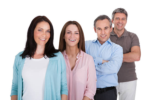 istock Happy Businesspeople Standing In Row 183710308