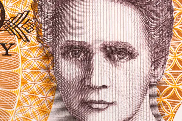 Photo of Marie Curie a closeup portrait from old Polish money
