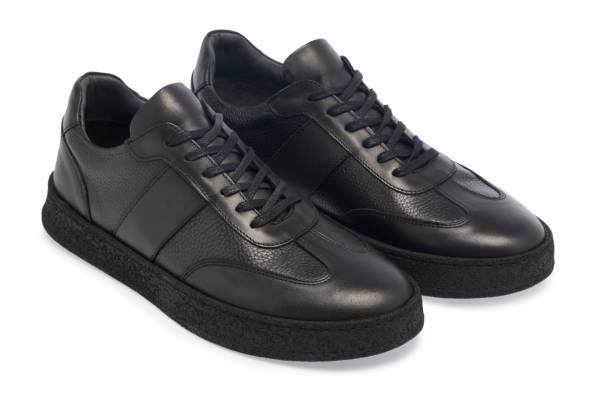 istock Pair Of Black Leather Shoes On White Background 1837124897