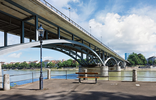 view over turquoise Rhine river on a summer day in the centre of Basel, Switzerland