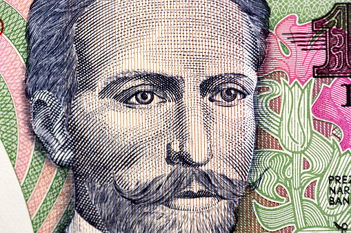 Stanislaw Wyspianski a closeup portrait from old Polish money - Zloty