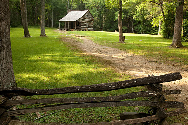 istock Log cabin in the wood with a fence before 183716516