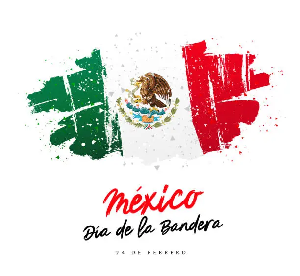 Vector illustration of Hand-drawn Mexican flag. Lettering in Spanish is Mexico's Flag Day, February 24th. Elements for the design for Mexico Day. Hand-drawn Mexican flag. Lettering in Spanish is Mexico's Flag Day, February 24th. Elements for the design for Mexico Day.