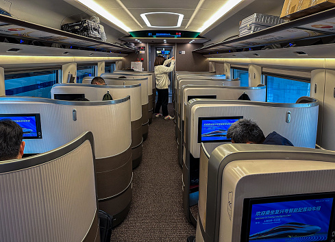 Shanghai, China - November 17, 2023: Business Class seats in new generation of high-speed train, Shanghai, China.