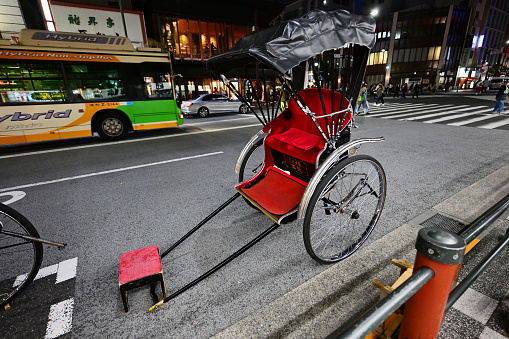 Rickshaw in one street of Asakusa district, Tokyo city, Japan - 10/11/2023 16:39:35 +0000.