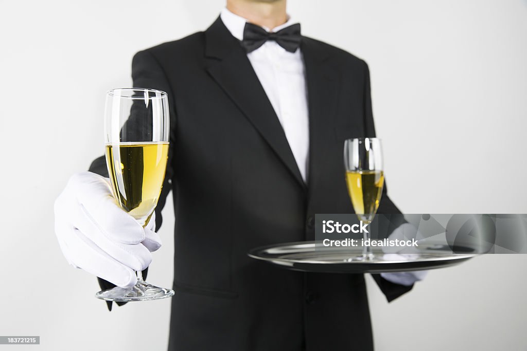 Butler mit Champagner - Lizenzfrei Alkoholisches Getränk Stock-Foto