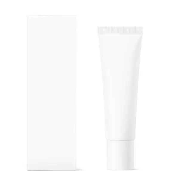 Vector illustration of Blank plastic tube mockup for cosmetics with paperboard box packaging.