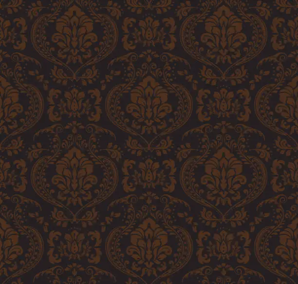 Vector illustration of Black And Brown Victorian Damask Luxury Decorative Fabric Pattern