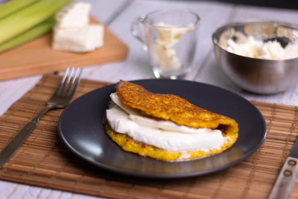 Corn cachapas with white cheese, typical Venezuelan dish.