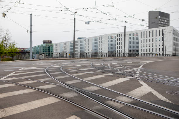 istock Tram lines at a large road junction 1837318073
