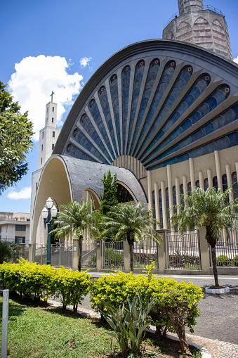 Beautiful metropolitan cathedral in a public square in the city of Ponta Grossa Paraná Brazil