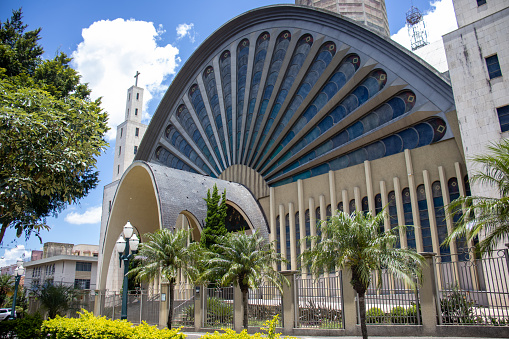 Beautiful metropolitan cathedral in a public square in the city of Ponta Grossa Paraná Brazil
