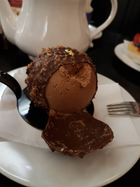 istock Delicious chocolate ball on a white plate 1837344687