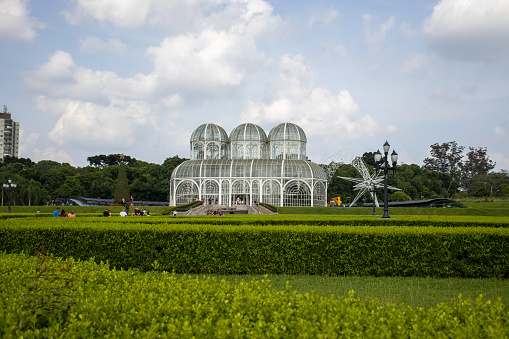 Beautiful Jardim Botânico of Curitiba postcard of the city with greenhouse and garden on a sunny day Paraná Brazil