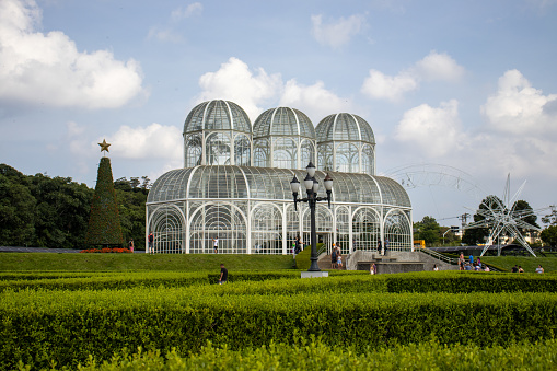 Beautiful Jardim Botânico of Curitiba postcard of the city with greenhouse and garden on a sunny day Paraná Brazil