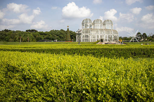 Beautiful Jardim Botânico of Curitiba postcard of the city with greenhouse and garden on a sunny day Paraná Brazil