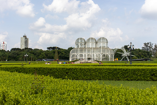 Beautiful Jardim Botânico of Curitiba postcard of the city with greenhouse and garden on a sunny day Paraná Brazil