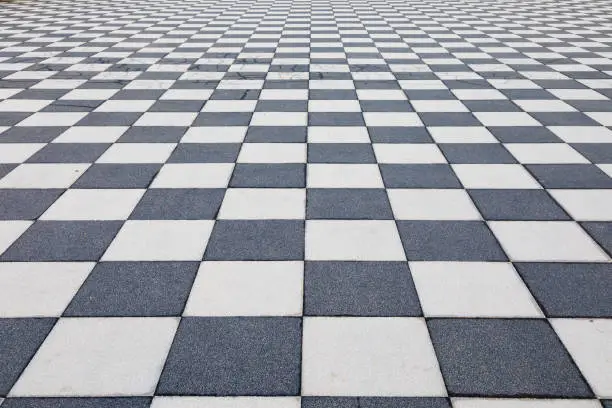 Photo of Livorno, Italy. Famous Mascagni Terrace - Terrazza Mascagni - with chess geometry pattern pavement